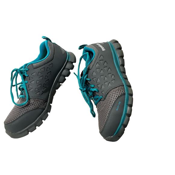 Reebok Grey Teal Sublite Cushion Work Alloy Steel Toe Work Shoe Women Size 7.5W - Picture 1 of 9